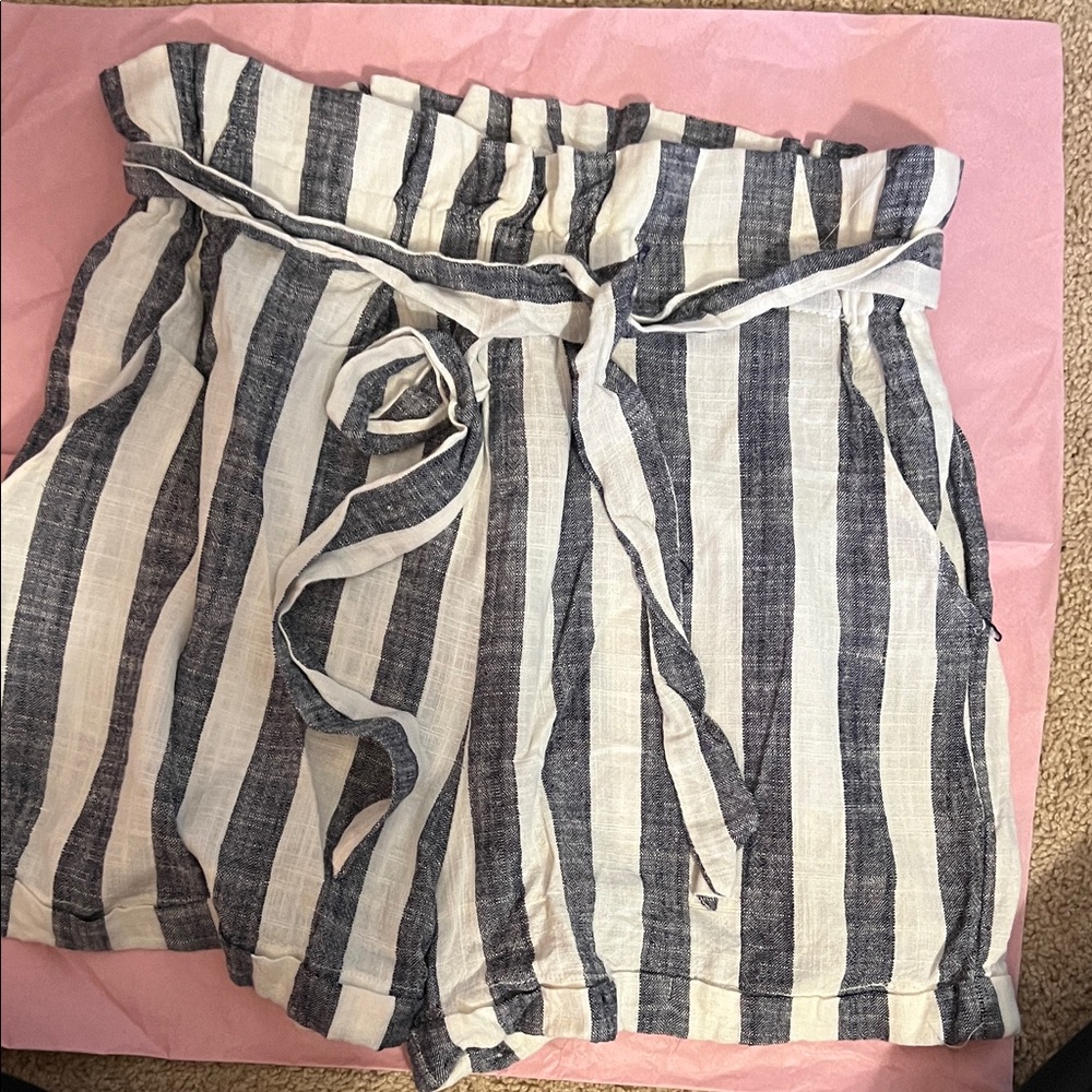Navy Striped High Waist Women's Shorts
